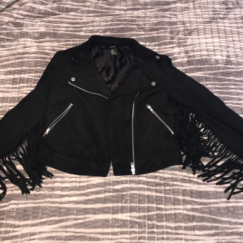 BLACK SUEDE FRINGE JACKET SIZE SMALL!